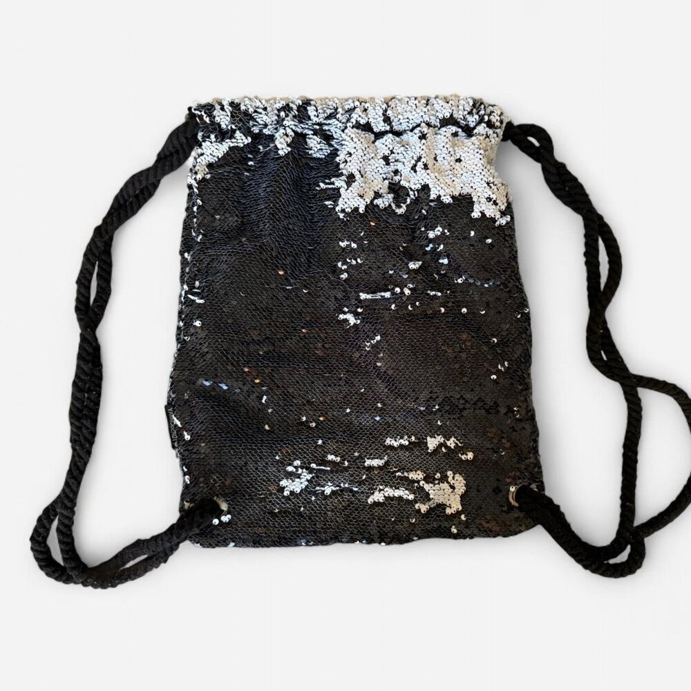 Black Sequin Drawstring Backpack - image 2